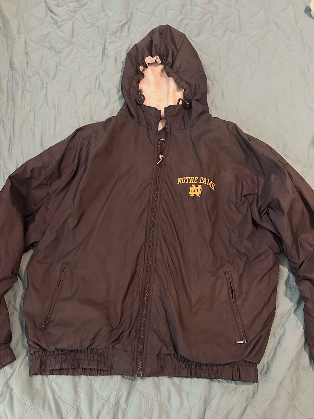 Notre Dame Holloway Navy Jacket, Grey Lining, with Gold Logo XXL. Vintage. Men’s